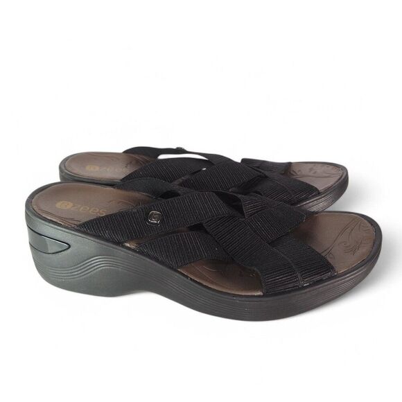 BZEES Disco Strappy Elastic Slide-on Wedge Sandals Black Women's 7M - Picture 4 of 10